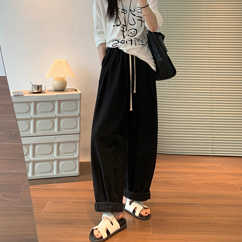 シンプルファッション リネン混紡ワイドパンツ