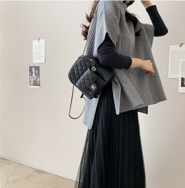 シンプルファッション 4色展開 リブニットマント ゆったりトップス 無地 体型カバー