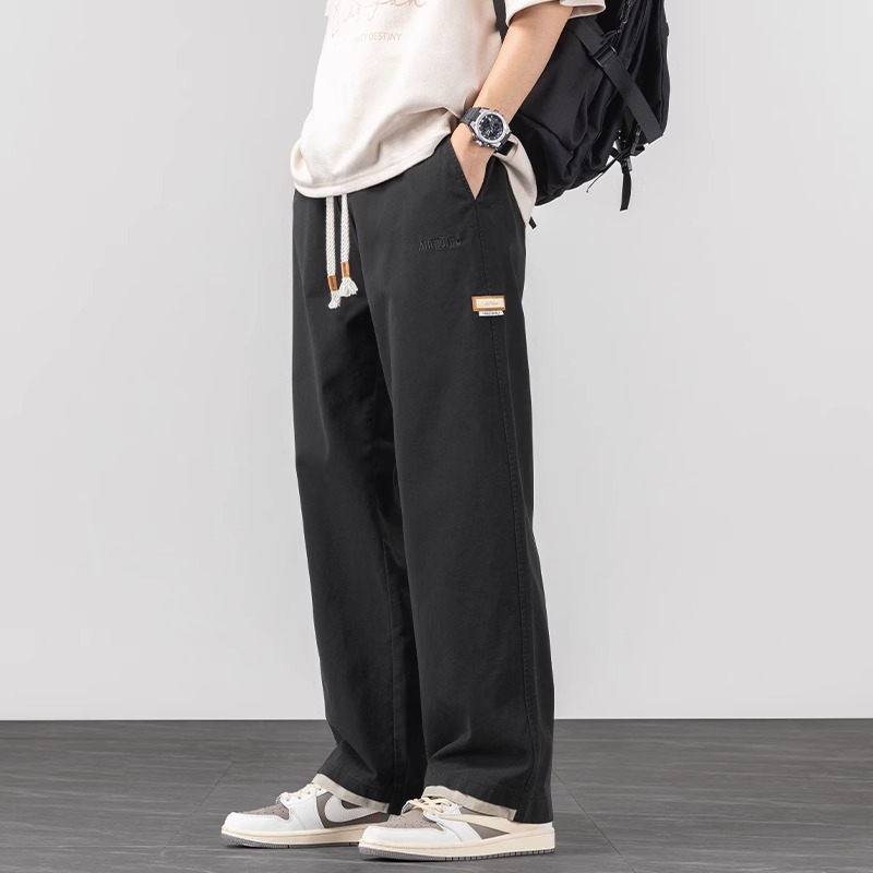 シンプルファッション コットン素材ゆったりストレートパンツ