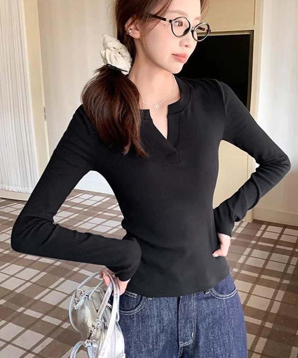 シンプルファッション 長袖トップス レディース Vネック 無地 シンプル