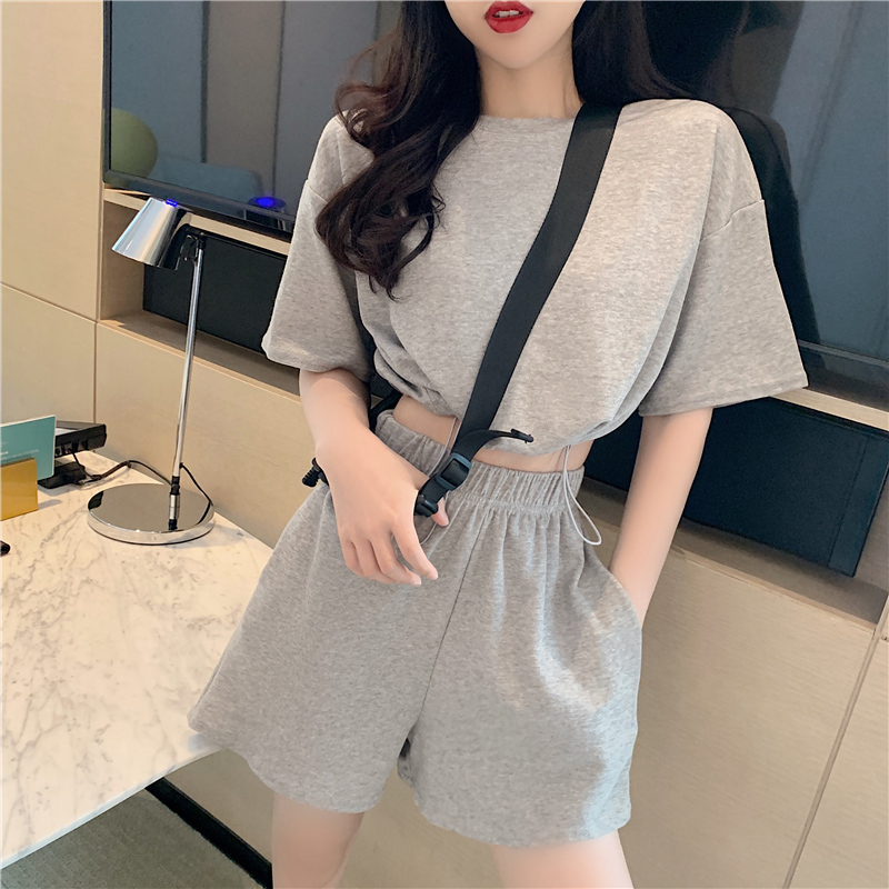 シンプルファッション シンプル上下セット カジュアルショートパンツ