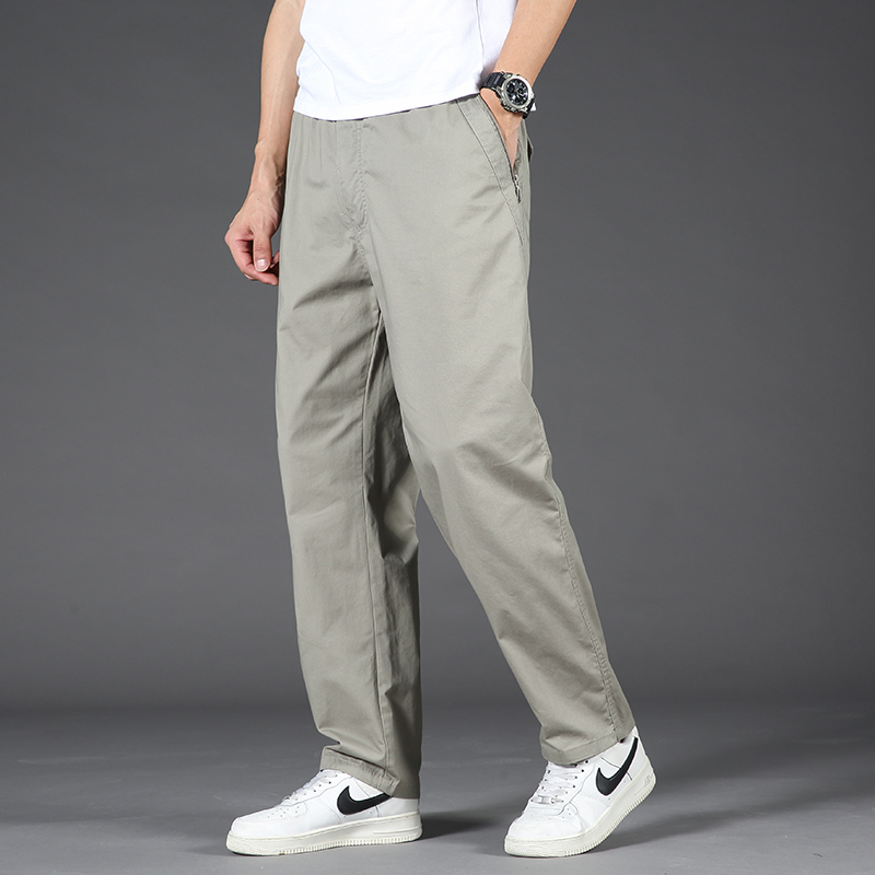 シンプルファッション ゆったりストレート綿混カジュアルパンツ