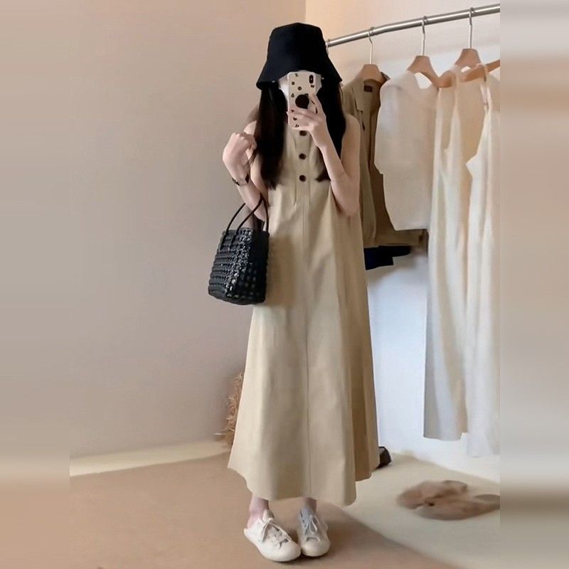 シンプルファッション ノースリーブワークテイストロングワンピース