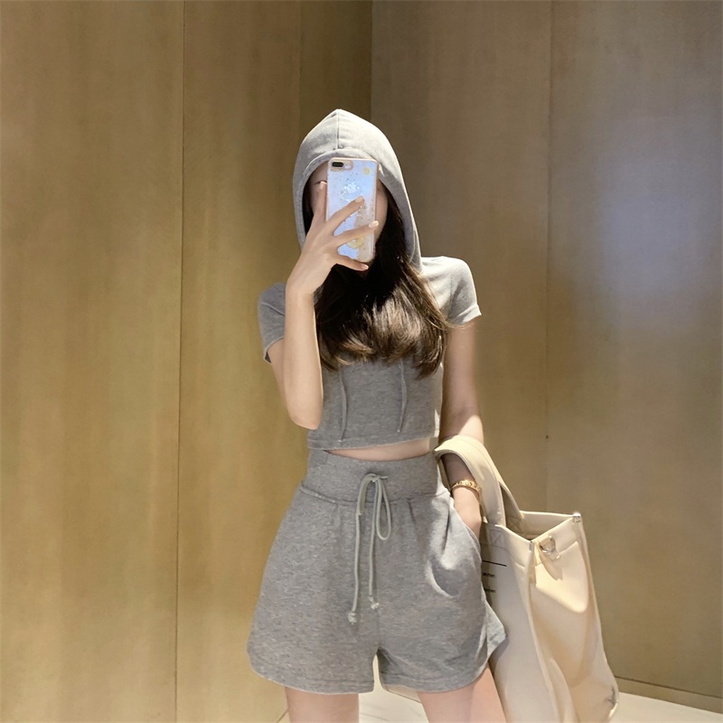 シンプルファッション シンプル上下セット カジュアルショートパンツ
