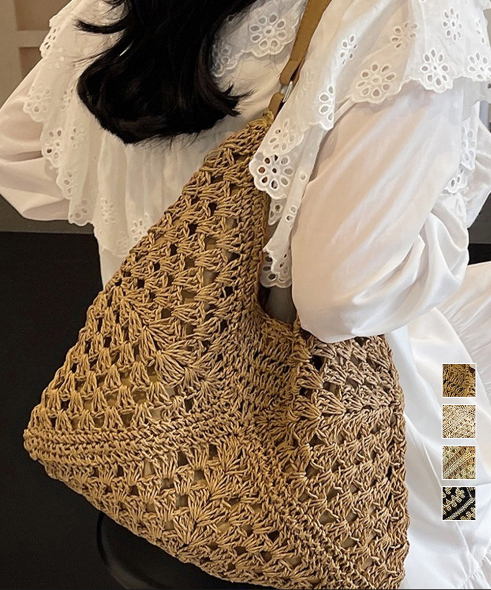 シンプルファッション 軽量編み込みかごバッグ レディース天然素材