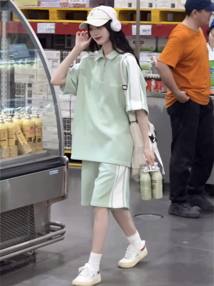 シンプルファッション 襟付きラインデザインセットアップ