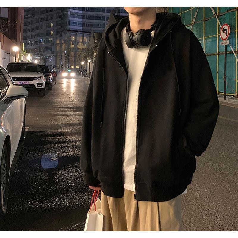 シンプルファッション シンプルデザイン フード付きジップアップパーカー
