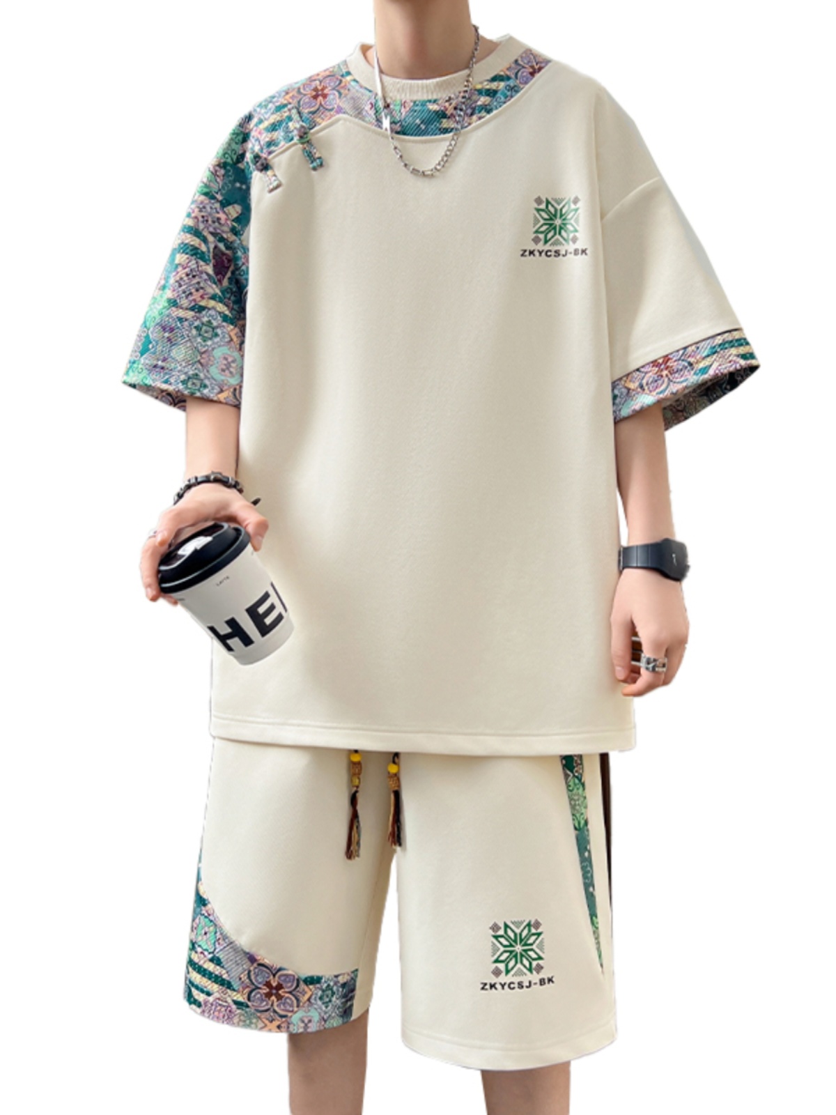 シンプルファッション 和柄切替デザインセットアップ