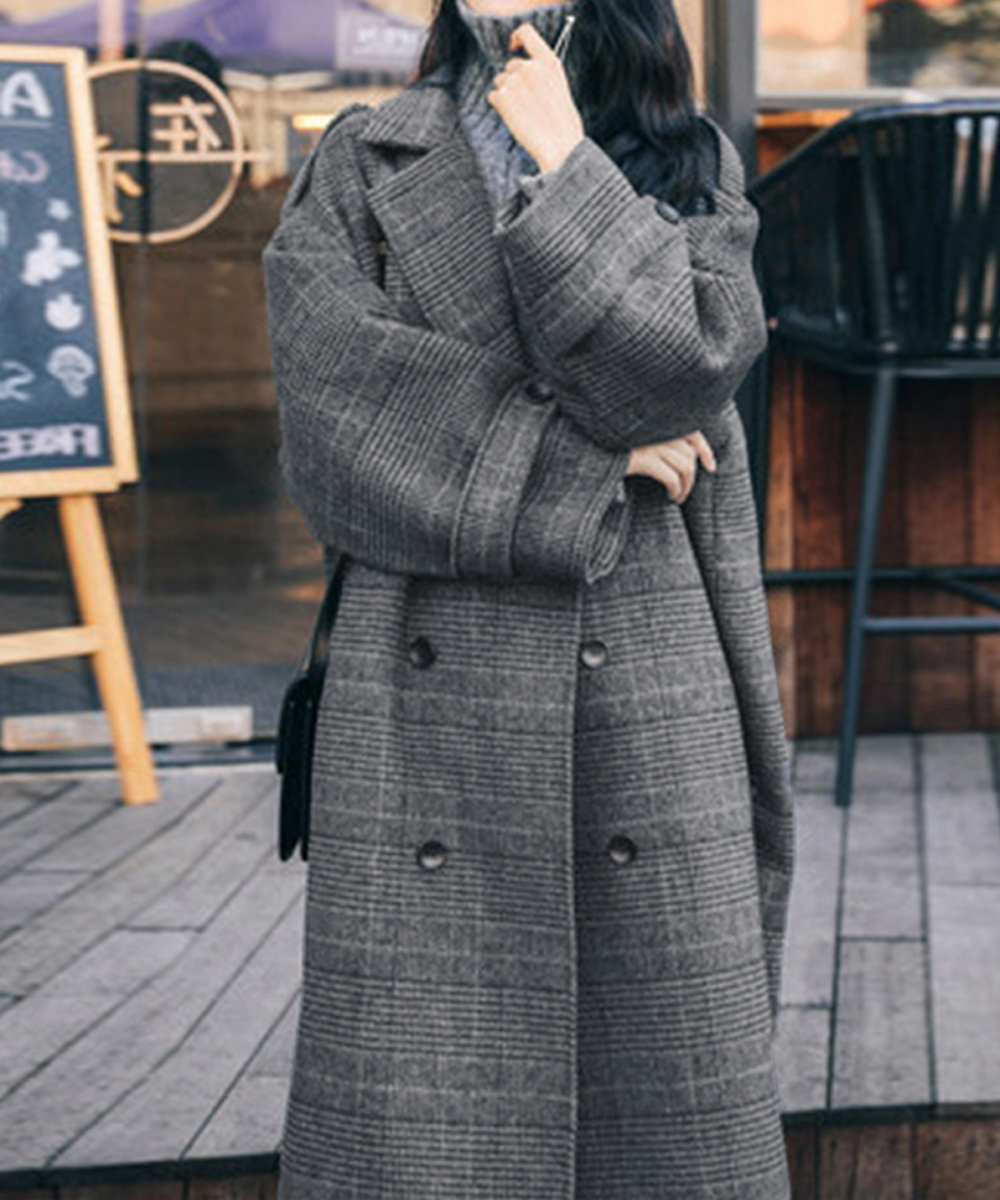 シンプルファッション 中綿入りグレンチェック柄チェスターコート