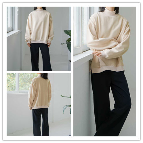 ゆったりモックネック無地トレーナー