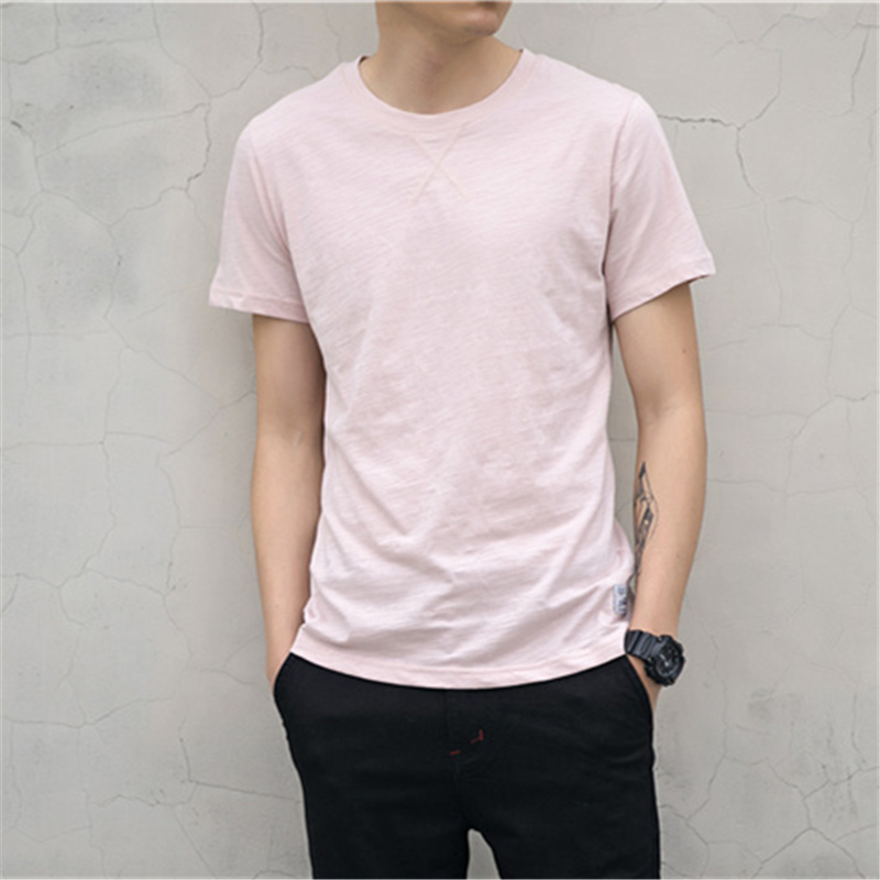 シンプルファッション 竹節綿素材クルーネック半袖Tシャツ