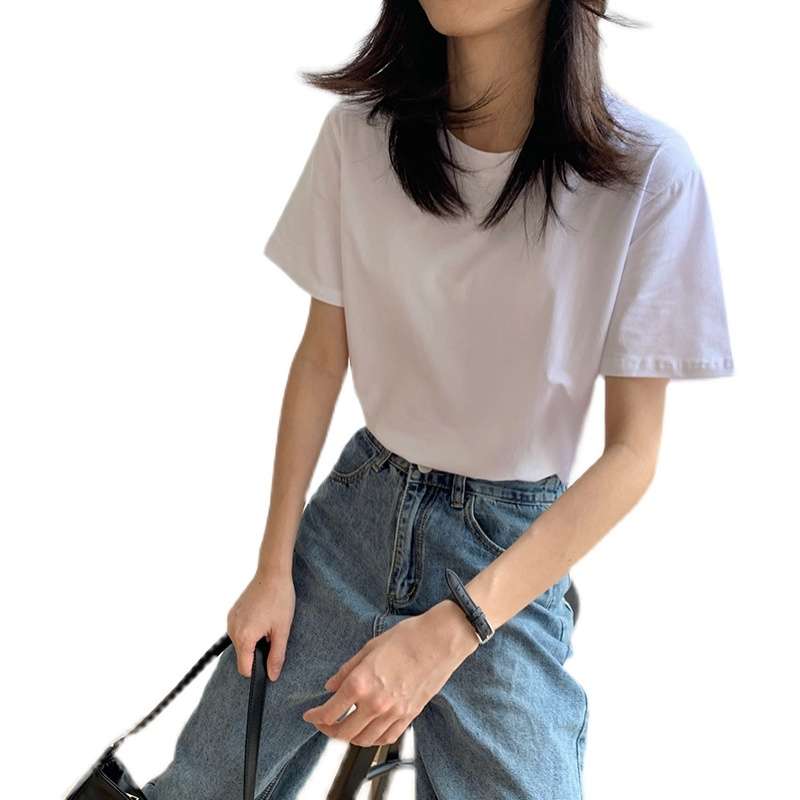 シンプルファッション ベーシック定番クルーネック半袖シャツ