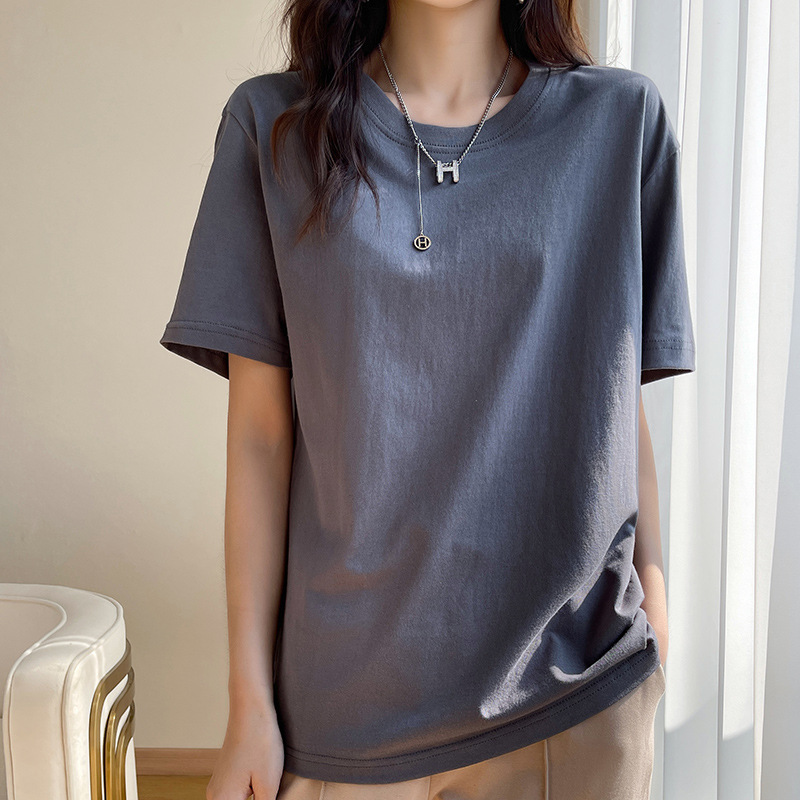 シンプルファッション ベーシック純綿ラウンドネックTシャツ