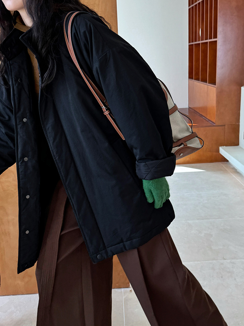 シンプルファッション レディース中綿入りロングジャケット