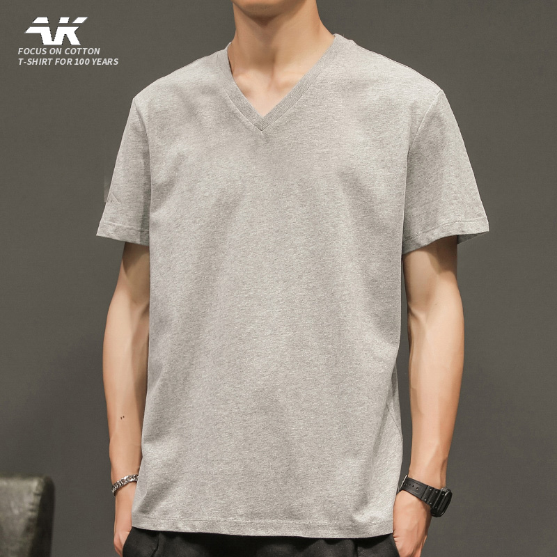 シンプルファッション ゆったり着れるVネック純綿Tシャツ