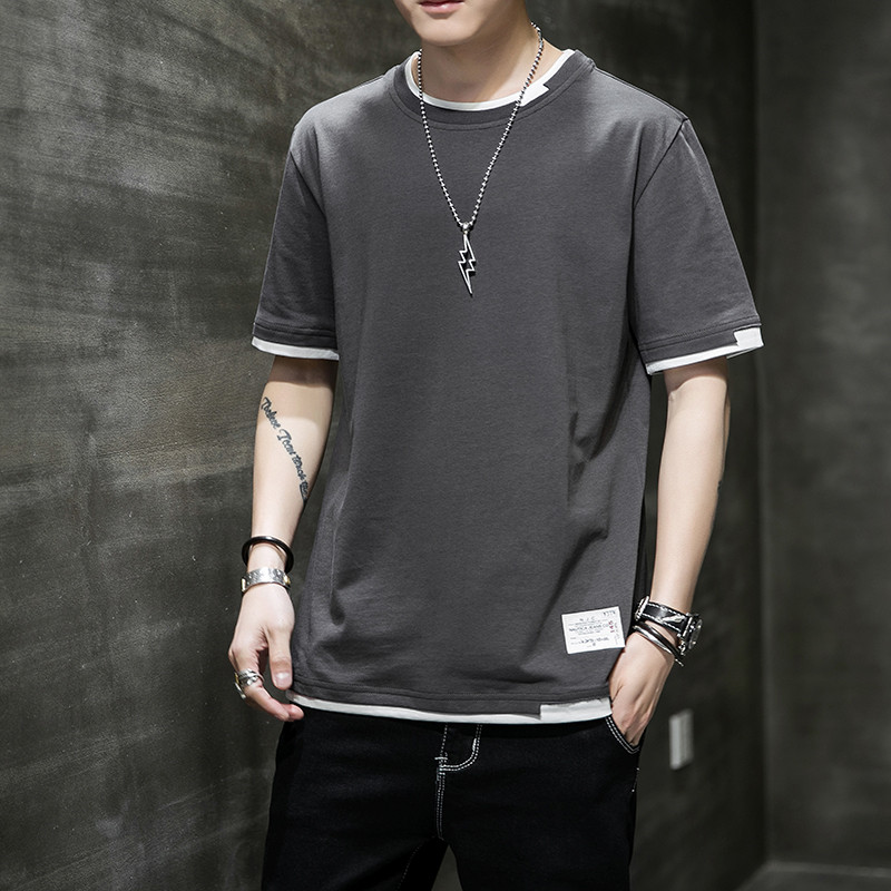 シンプルファッション レイヤード風シンプル半袖Tシャツ