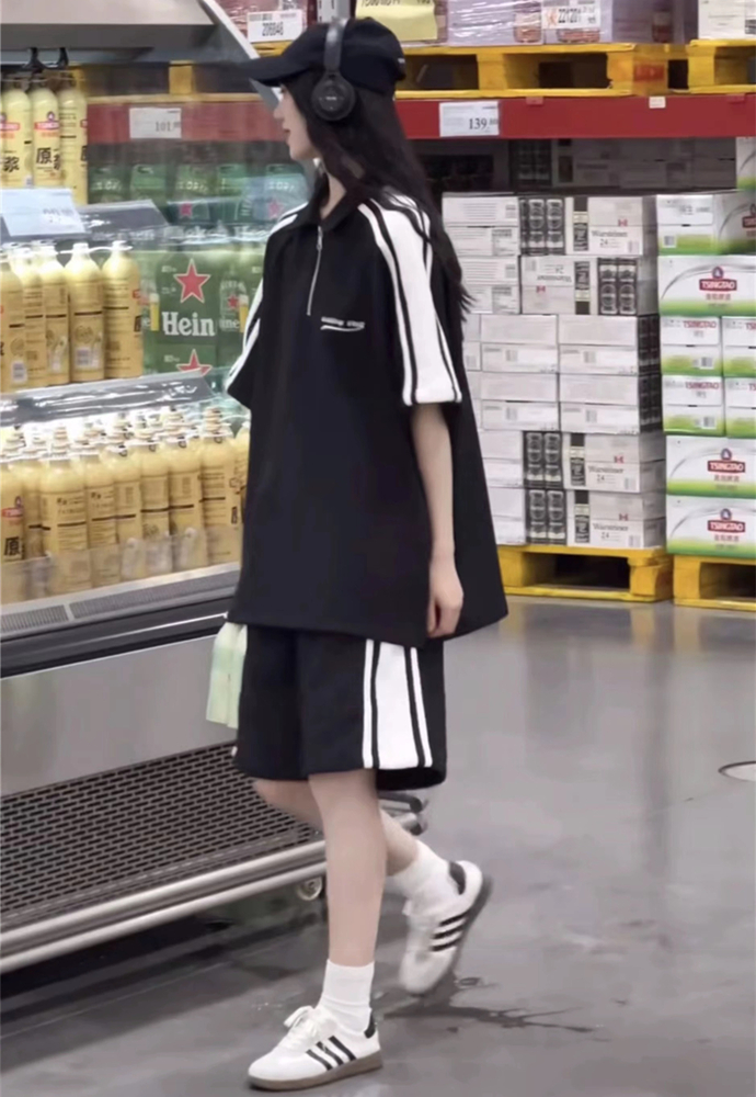 シンプルファッション 襟付きラインデザインセットアップ
