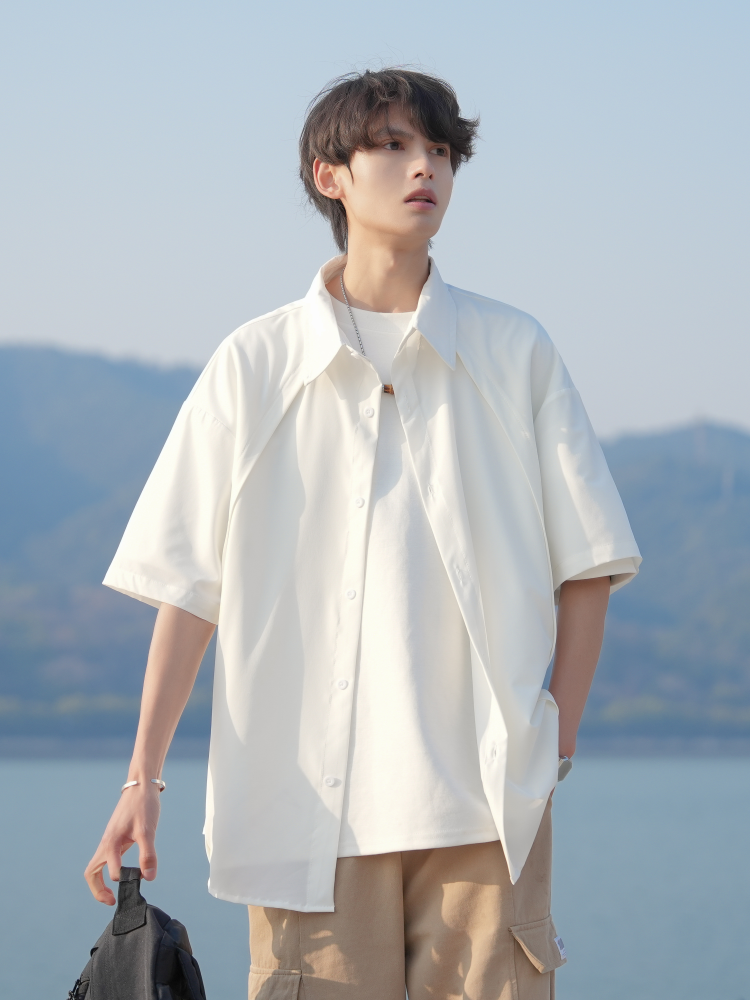シンプルファッション ゆったり快適半袖シャツ