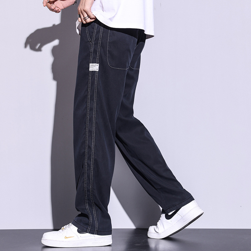 シンプルファッション 天然素材リラックスストレートパンツ