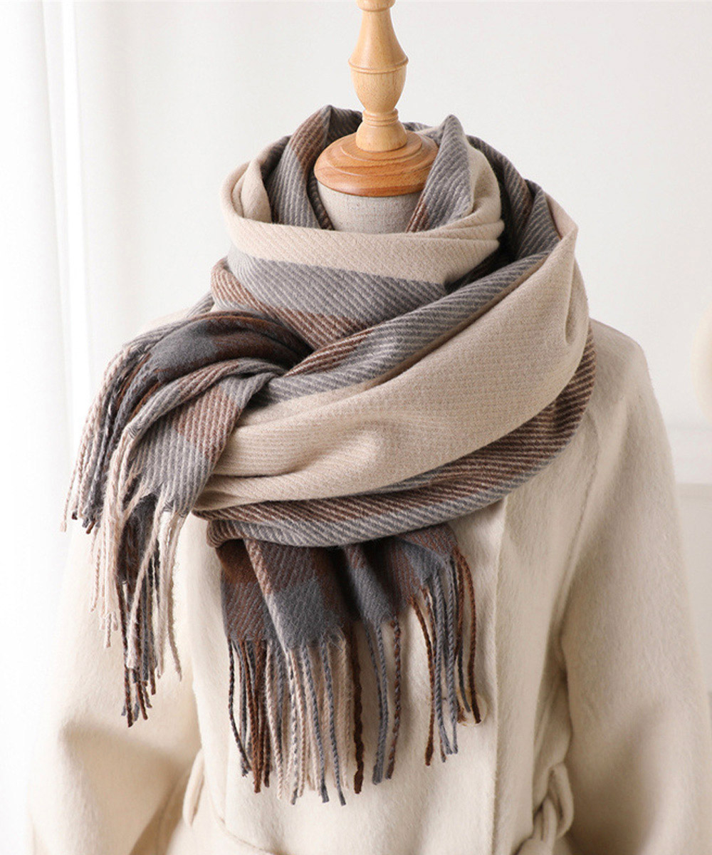 シンプルファッション ストライプ柄大判マフラー レディース秋冬ストール