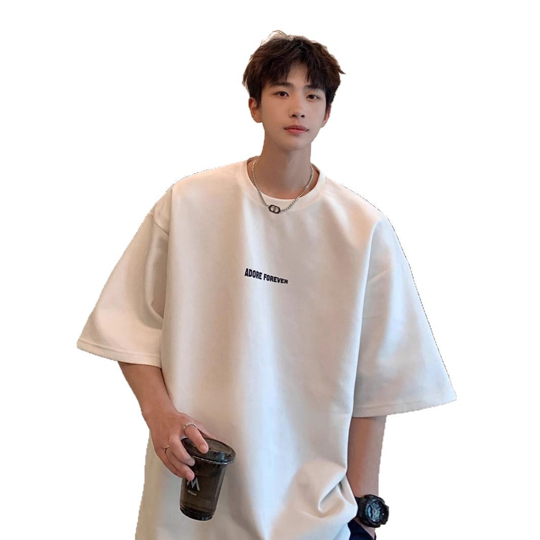 シンプルファッション 重量感のある五分袖ゆったりシンプルTシャツ