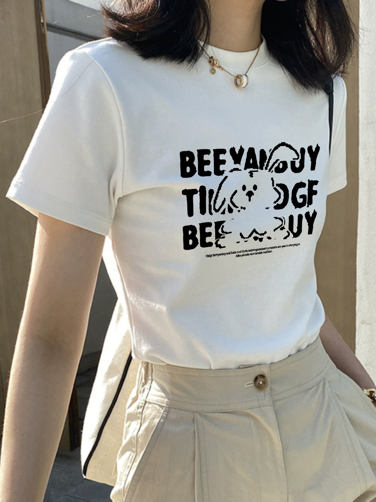 シンプルファッション ベーシック丸首半袖綿素材Tシャツ