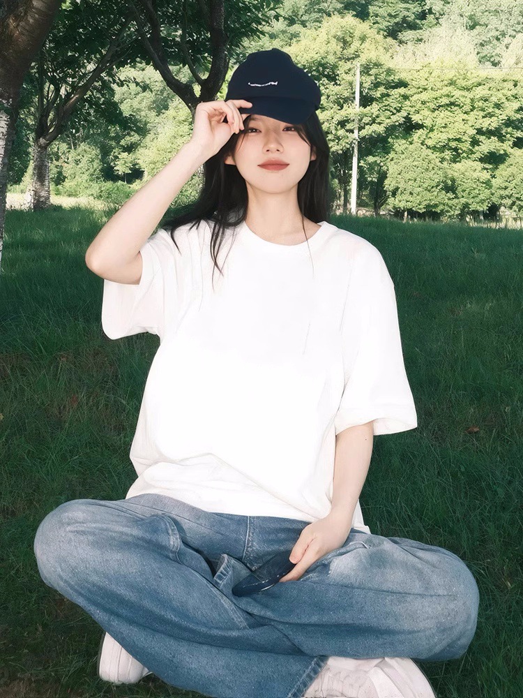 シンプルファッション コットン素材ゆったり半袖Tシャツ