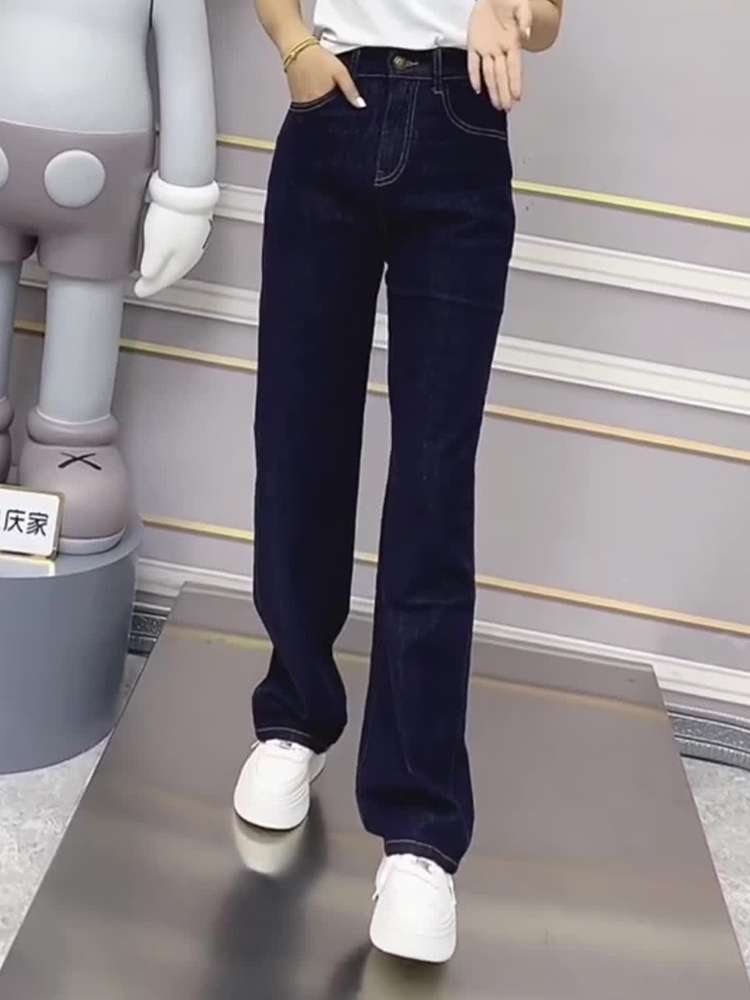 シンプルファッション ゆったりストレートデニムパンツ