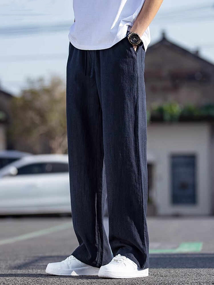 シンプルファッション 高級リネンブレンドワイドパンツ