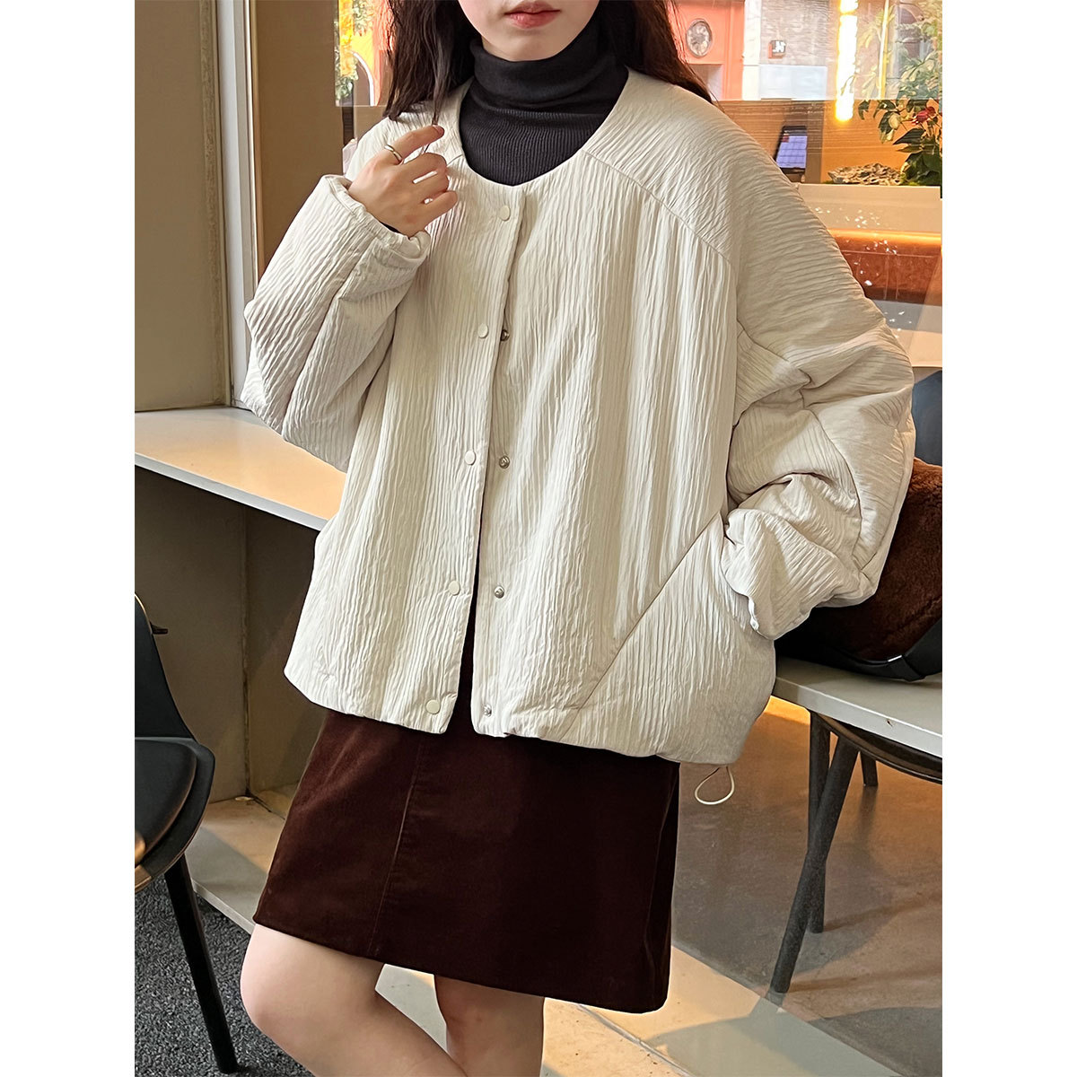 シンプルファッション リブ編みキルティングジャケット