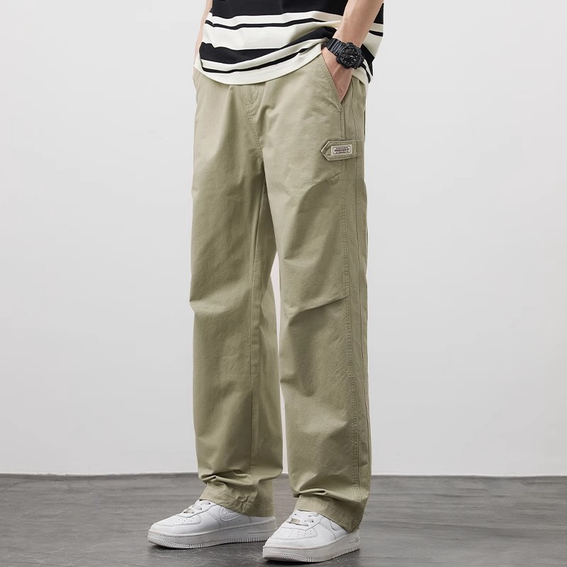 シンプルファッション コットン素材ゆったりストレートパンツ