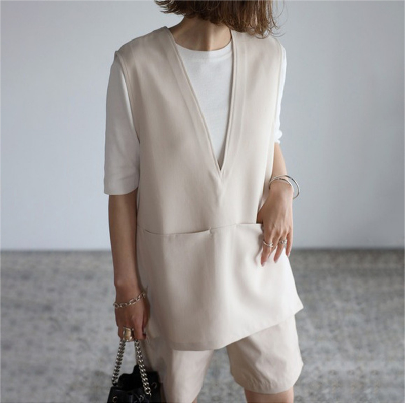 シンプルファッション 新作ブイネックベスト レディース春夏無地重ね着