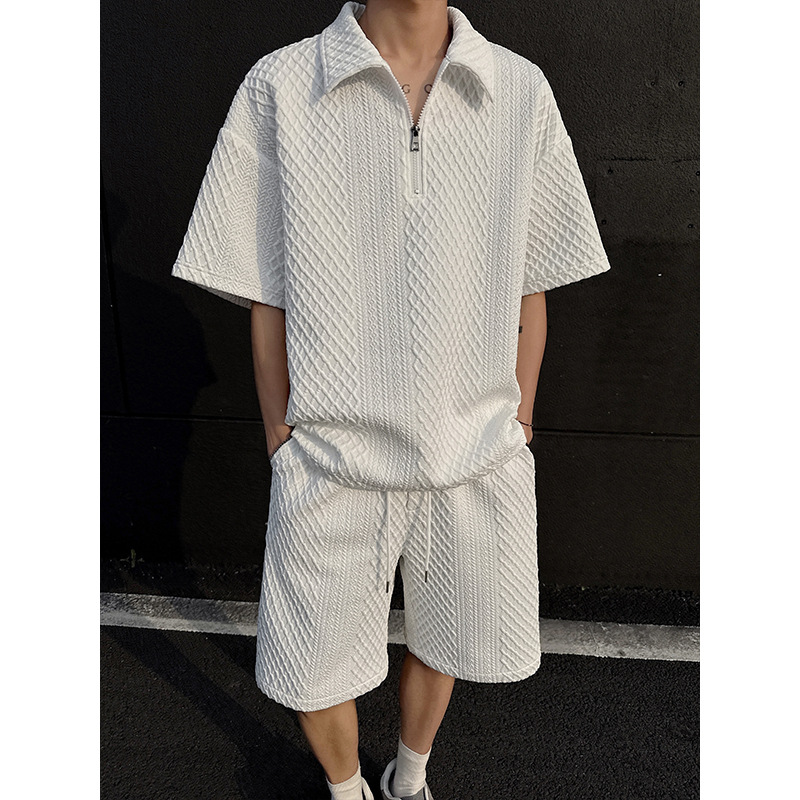 シンプルファッション キルティング半袖セットアップ 上下セット