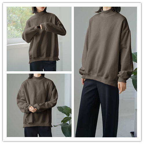 ゆったりモックネック無地トレーナー