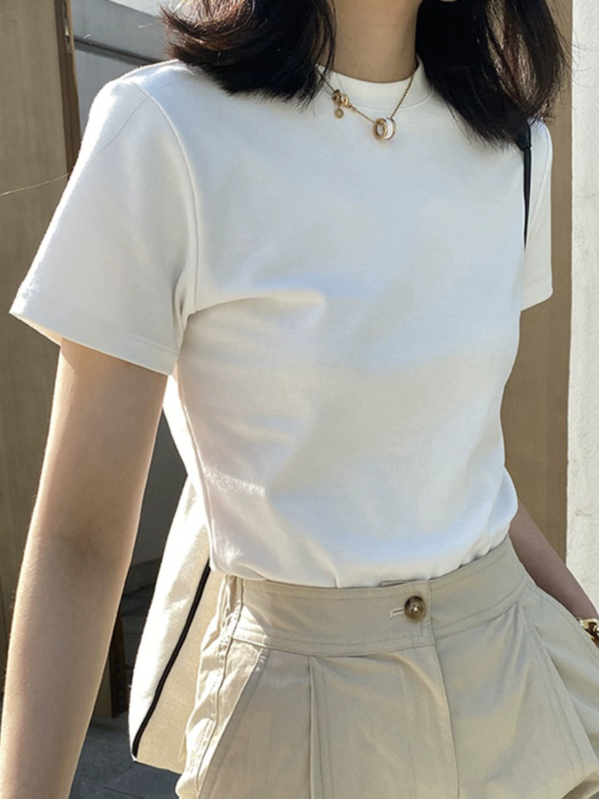 シンプルファッション ベーシック丸首半袖綿素材Tシャツ