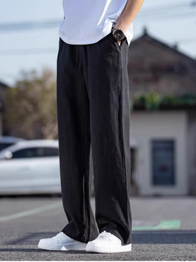 シンプルファッション 高級リネンブレンドワイドパンツ