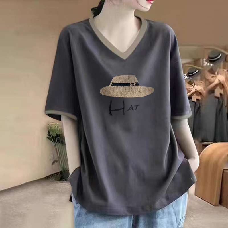 帽子プリントゆったりカットソー シンプルファッション