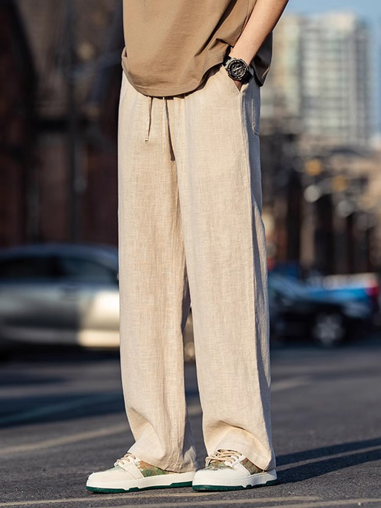 シンプルファッション 高級リネンブレンドワイドパンツ