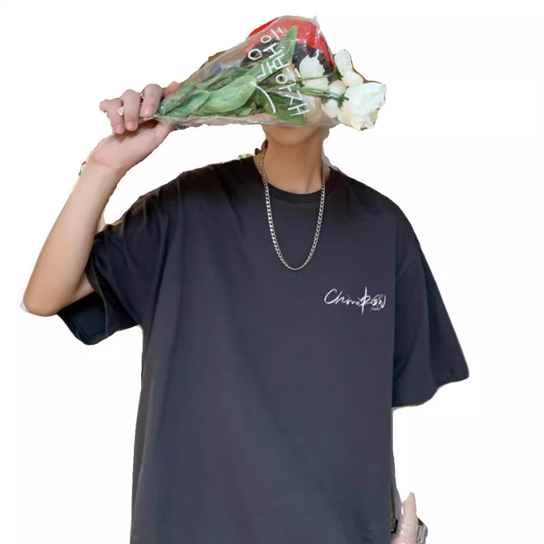 シンプルファッション ゆったりシルエット 純綿半袖Tシャツ