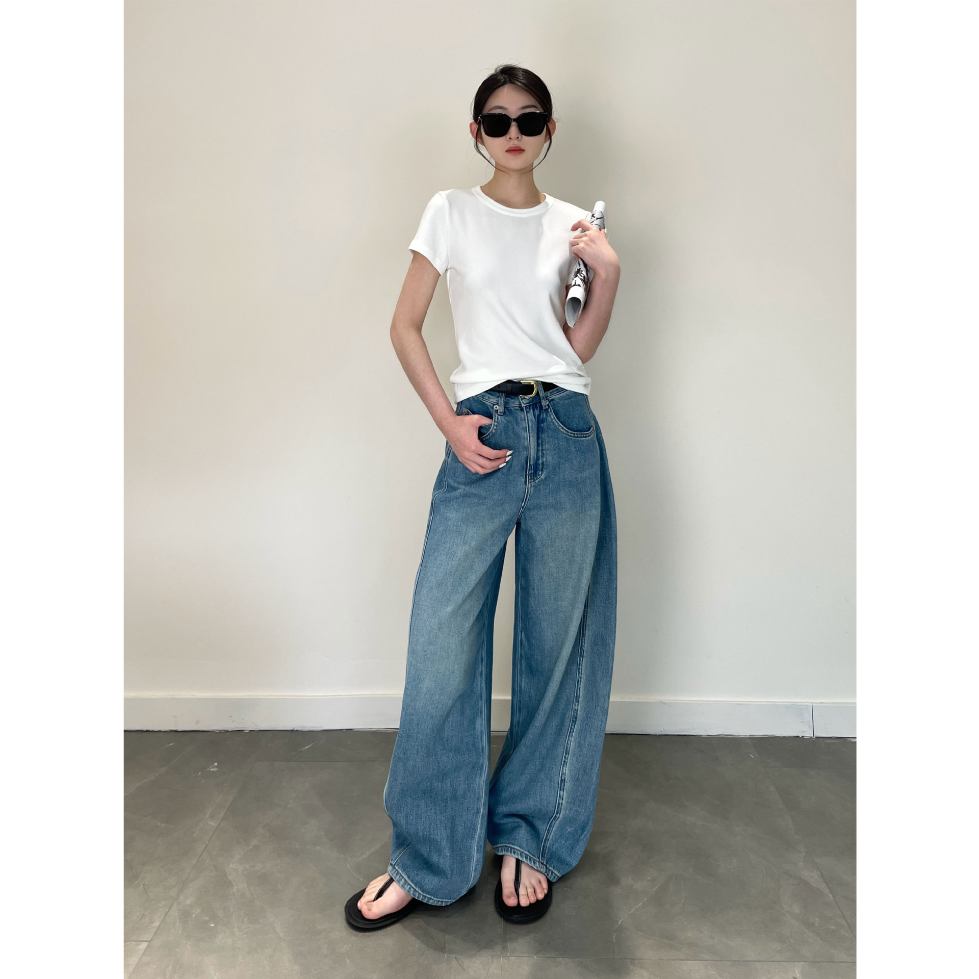 シンプルファッション ベーシック修身ラウンドネック半袖Tシャツ