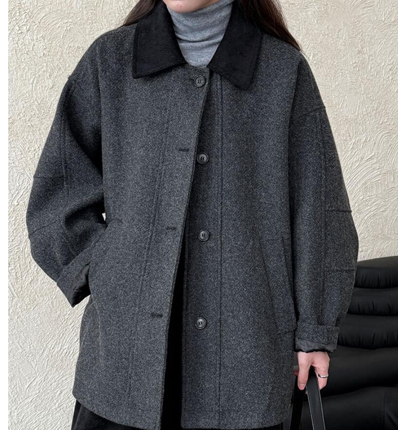 シンプルファッション レディース ウールコート オーバーサイズ 襟付き