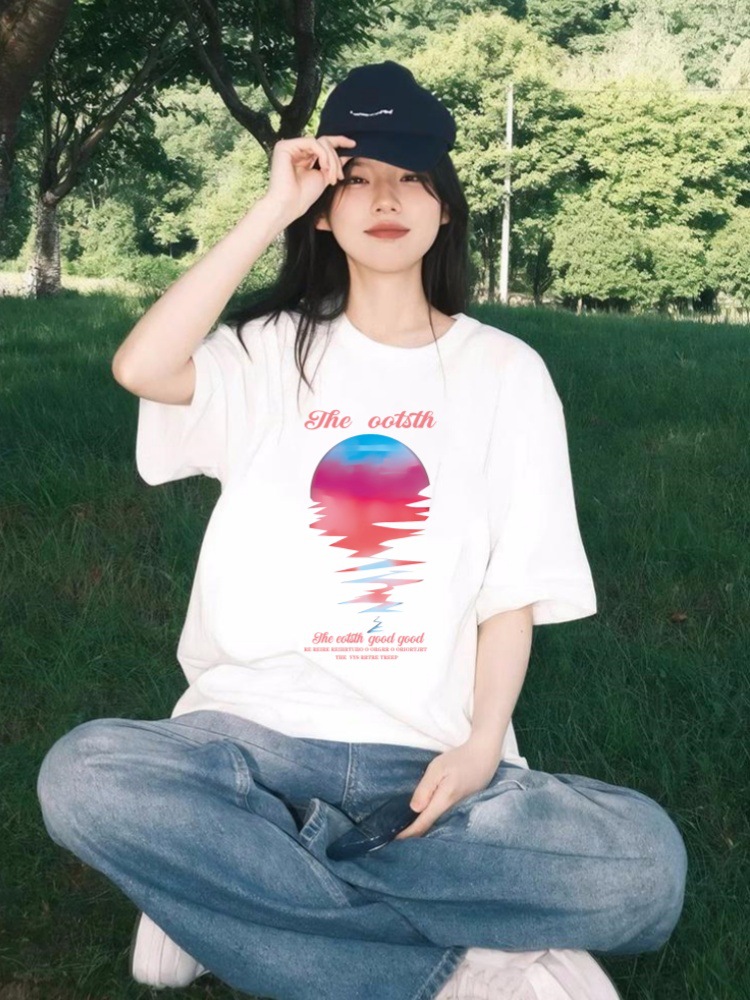 シンプルファッション コットン素材ゆったり半袖Tシャツ