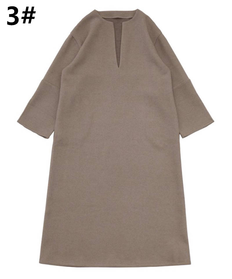 シンプルファッション 秋冬新作 丸首ワンピース 無地 体型カバー 着回し抜群