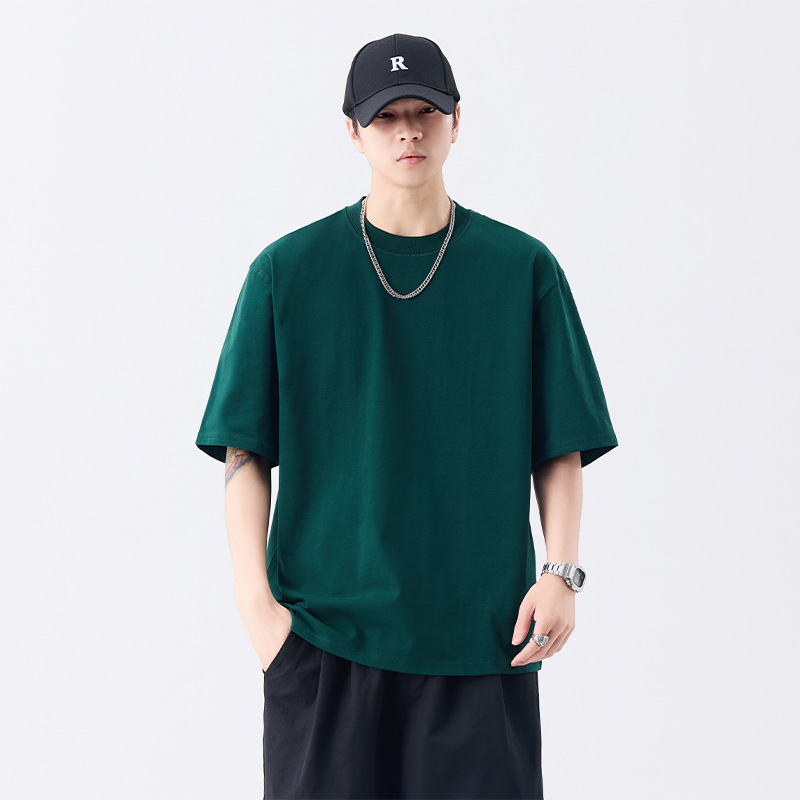 シンプルファッション 重厚感ある純綿クルーネックTシャツ