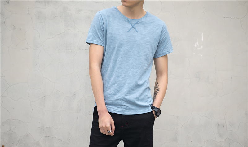 シンプルファッション 竹節綿素材クルーネック半袖Tシャツ