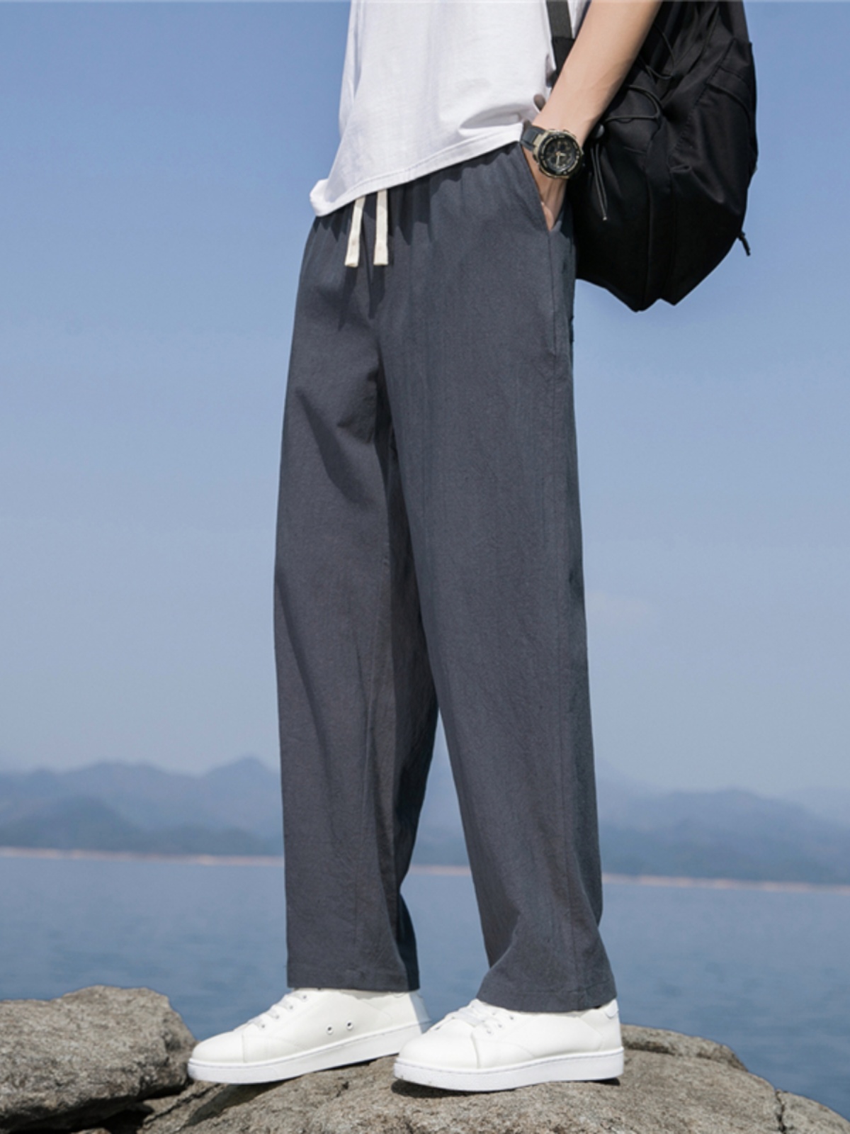 シンプルファッション コットン100％ ゆったりストレートパンツ