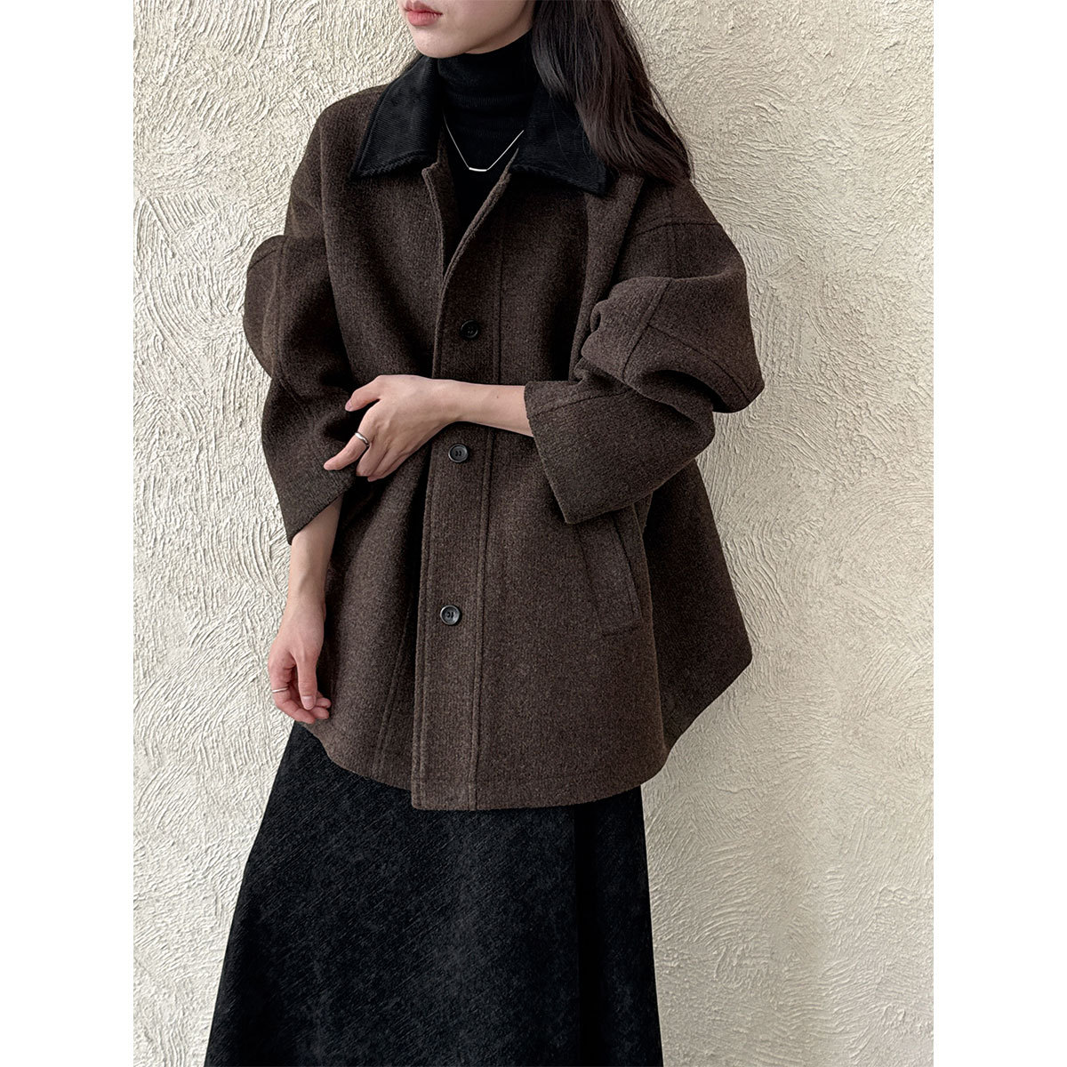 シンプルファッション レディース ウールコート オーバーサイズ 襟付き