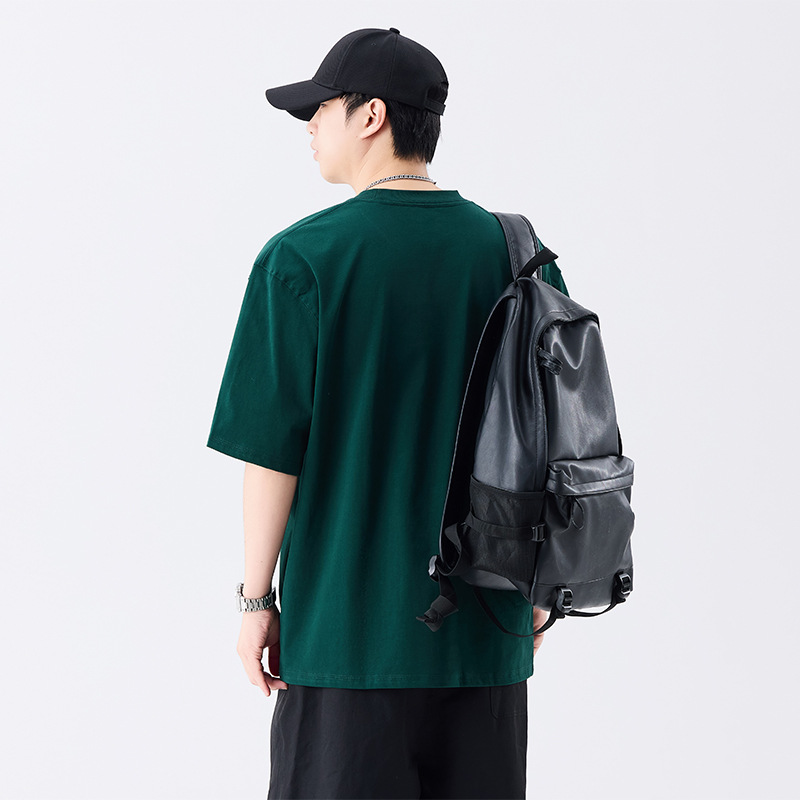 シンプルファッション 重厚感ある純綿クルーネックTシャツ