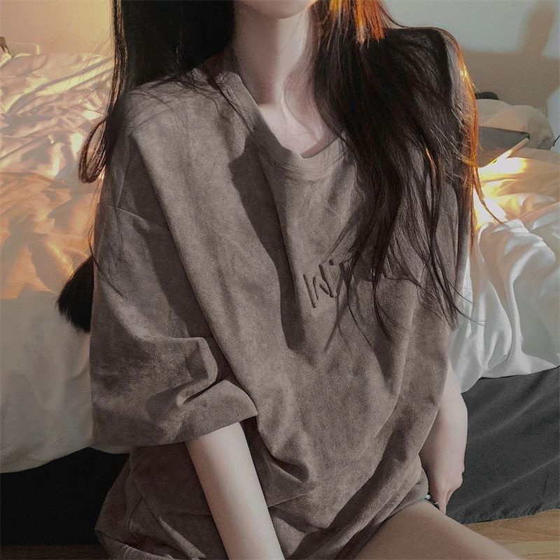 シンプルファッション レトロオーバーサイズ半袖Tシャツ