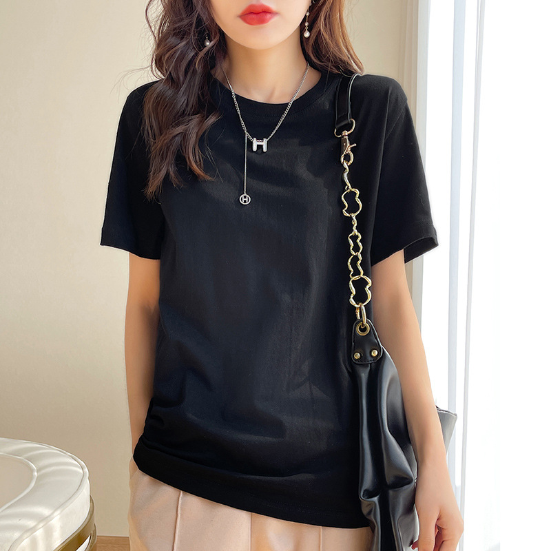 シンプルファッション ベーシック純綿ラウンドネックTシャツ